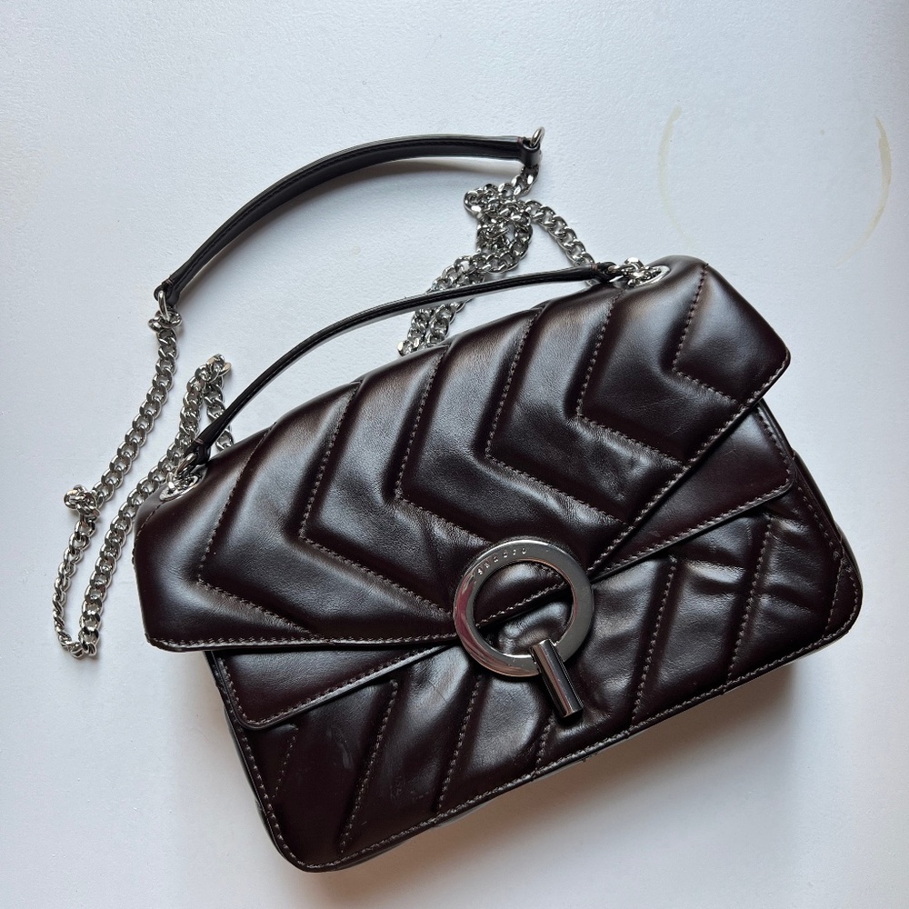 Sandro Womens Quilted Leather Yza Shoulder Bag